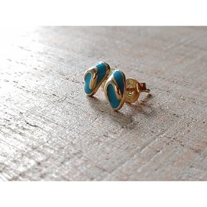 Flip Flop Gold Turquoise Blue Stud Earrings